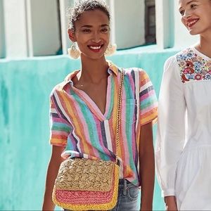 Rainbow Striped J. Crew Linen Popover Top